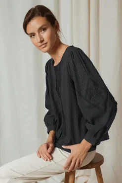 Indi & Cold Hailspot And Lace Top In Black