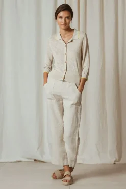 Indi & Cold Linen Contrast Knit Cardi In Natural