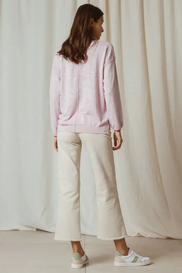 Indi & Cold Linen Contrast Knit Jumper In Pink