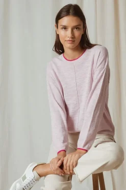 Indi & Cold Linen Contrast Knit Jumper In Pink