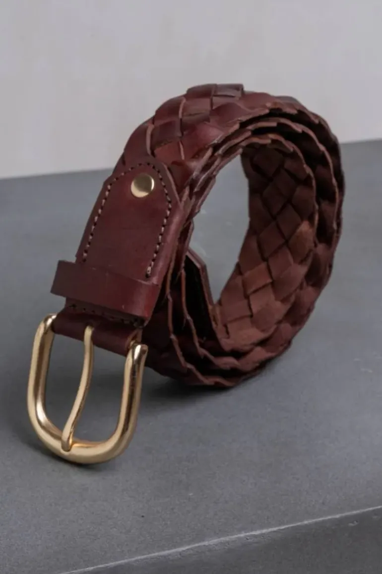 Indi & Cold Plaited Leather Belt In Tan