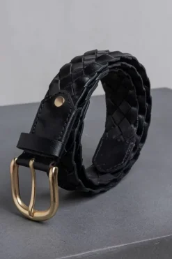 Indi & Cold Plaited Leather Belt In Black