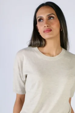 Indi & Cold Short Sleeved Jumper In Natural