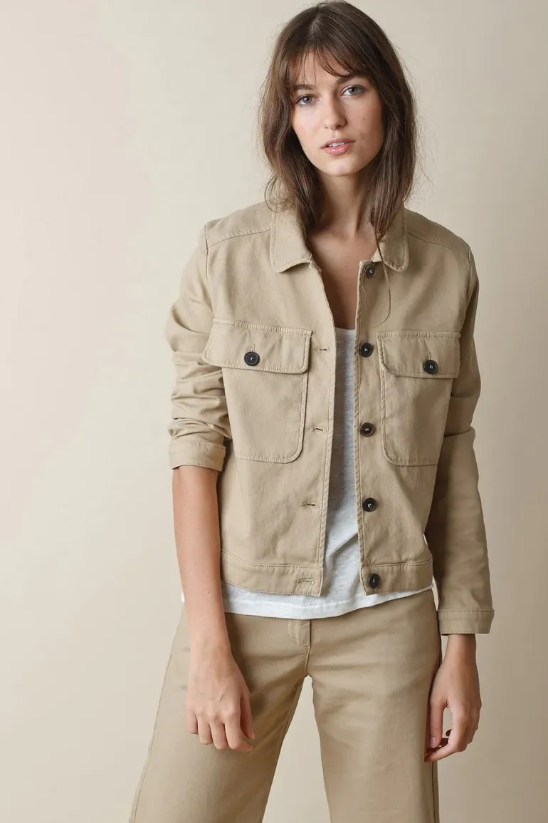 Indi & Cold Twill Cropped Jacket In Camel