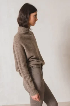 Indi And Cold Raised Collar Jumper In Taupe