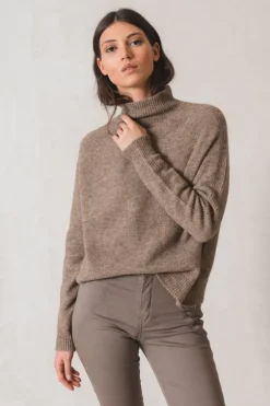 Indi And Cold Raised Collar Jumper In Taupe