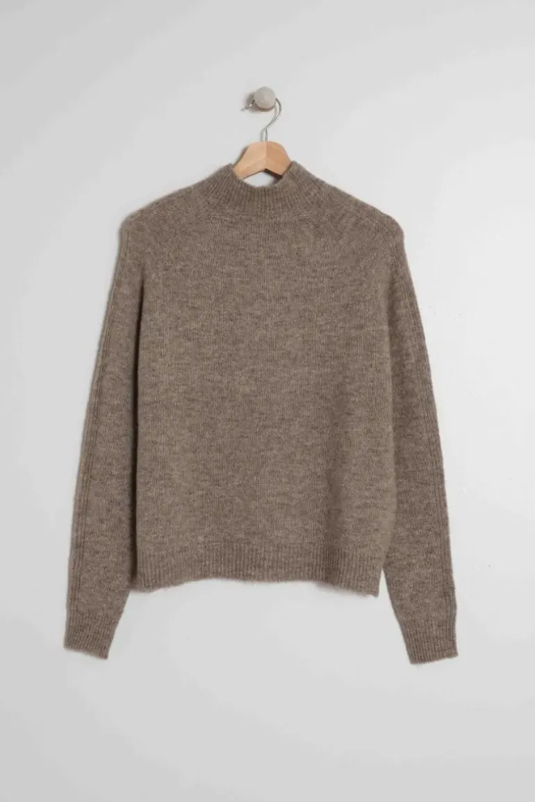 Indi And Cold Raised Collar Jumper In Taupe