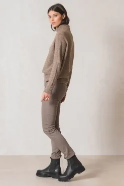 Indi And Cold Raised Collar Jumper In Taupe