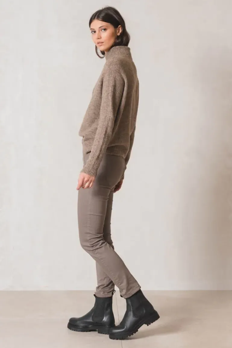Indi And Cold Raised Collar Jumper In Taupe