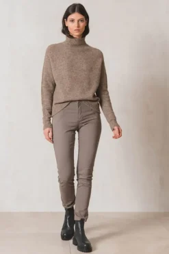 Indi And Cold Raised Collar Jumper In Taupe
