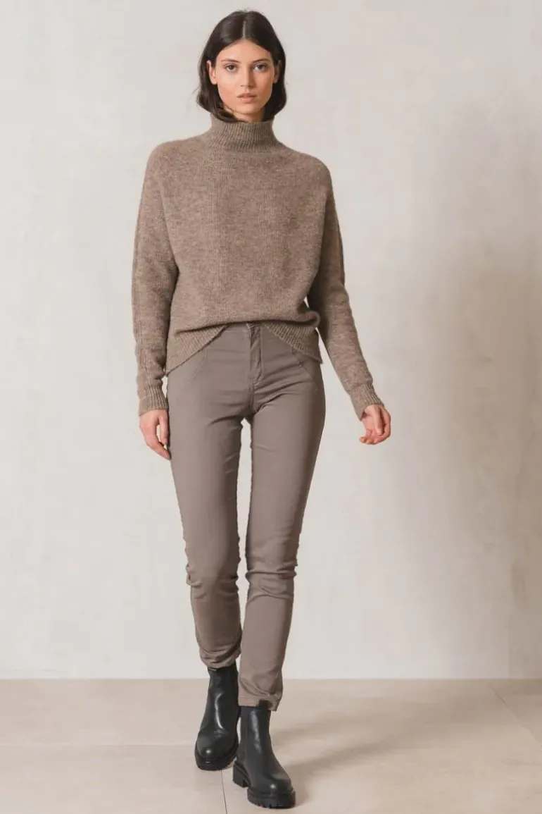 Indi And Cold Raised Collar Jumper In Taupe