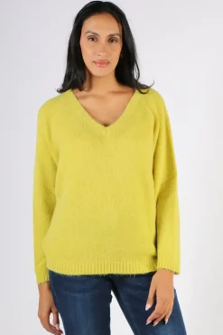 Indi And Cold V Neck Jumper In Lime