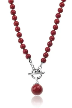 Jantan Bead Drop Necklace In Red