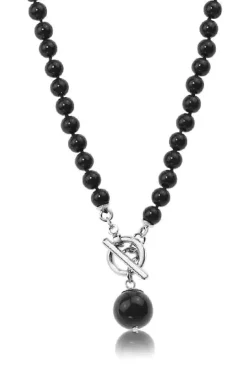 Jantan Bead Drop Necklace In Black