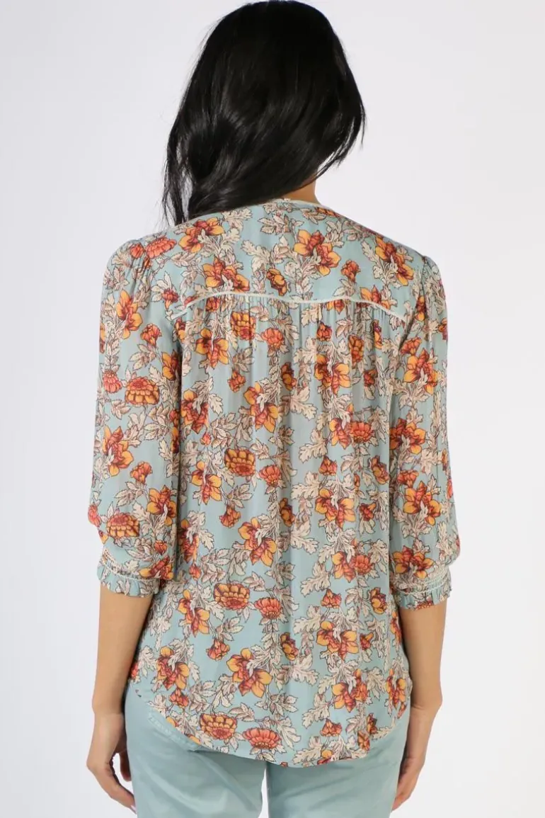 Lania Floral Holly Top In Sea