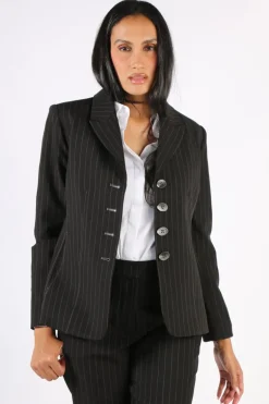 Lania Pinstripe State Blazer In Black