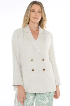 Linen Double Breasted Classic Jacket In Natural
