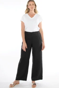 Linen Wide Leg Pant In Black By Jump
