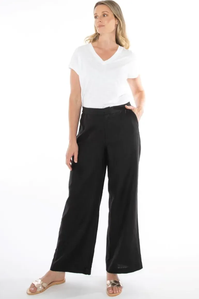 Linen Wide Leg Pant In Black By Jump