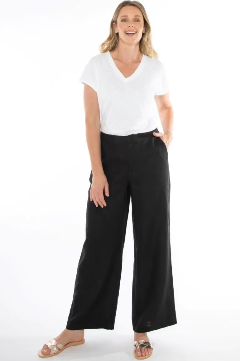 Linen Wide Leg Pant In Black By Jump