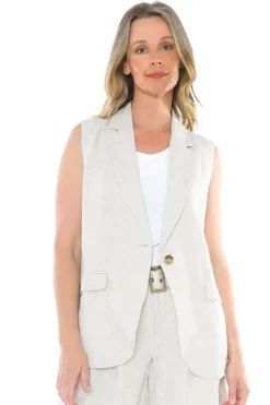 Longline Single Breasted Vest In Natural By Jump