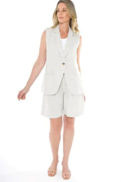Longline Single Breasted Vest In Natural By Jump