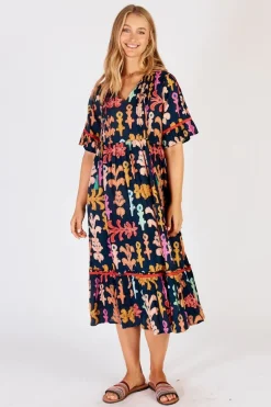 Lula Life Olivia Midi Dress In Navy