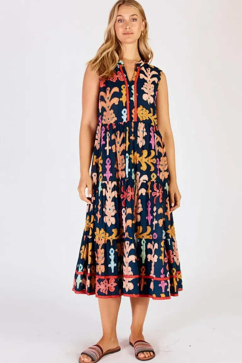 Lula Life Olivia Sleeveless Midi Dress In Navy