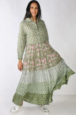 Mandalay Flower Power Shirt Dress In Forest