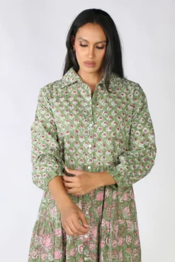 Mandalay Flower Power Shirt Dress In Forest