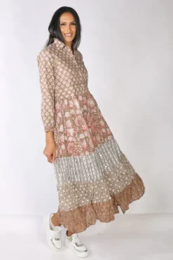 Mandalay Flower Power Shirt Dress In Tan