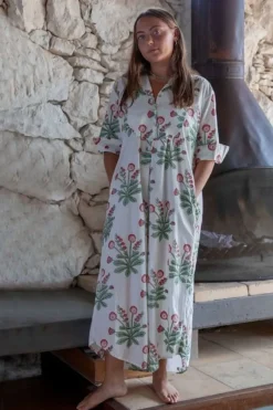Mandalay Seaweed Flower Maxi Dress In White