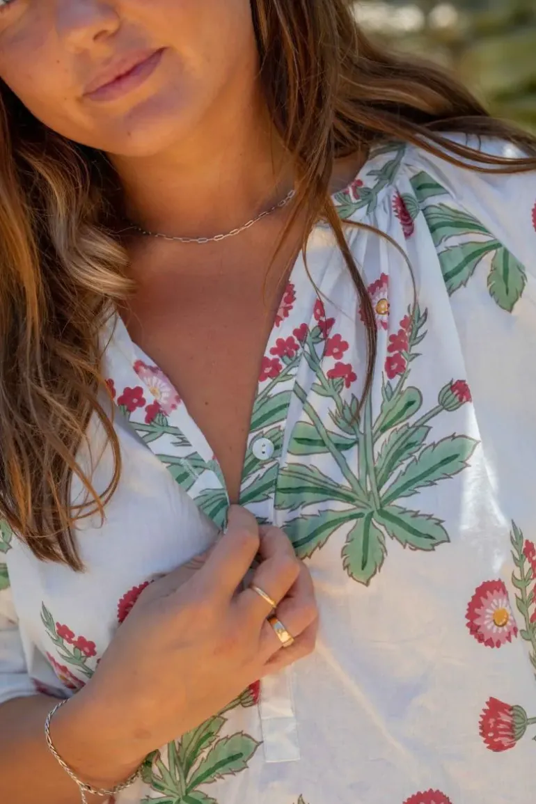 Mandalay Seaweed Flower Maxi Dress In White