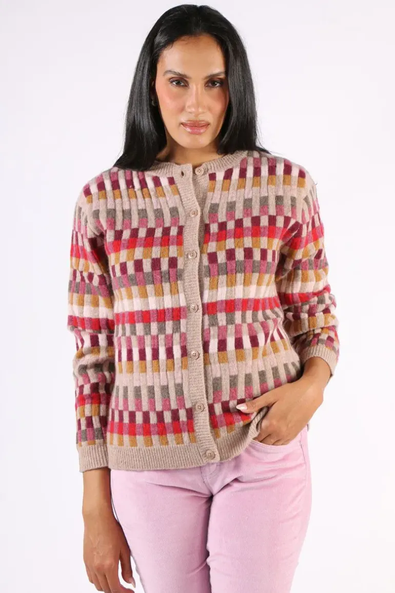 Mansted Saami Intarsia Check Cardigan In Oat