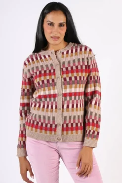 Mansted Saami Intarsia Check Cardigan In Oat