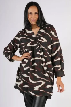 Masai Gnoa Printed Tunic Top In Coffee