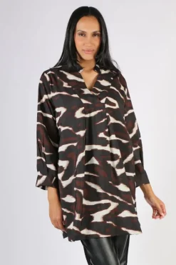 Masai Gnoa Printed Tunic Top In Coffee
