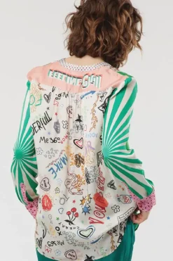 Me369 Gabriella Bib Front Shirt In Graffiti Print