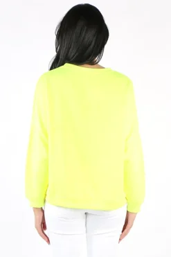 Miss Goodlife Ibiza Palm Sweat Top In Neon Yellow