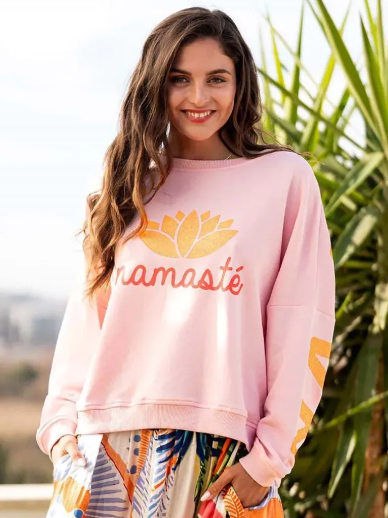 Miss Goodlife Namaste Sweat Top In Rose