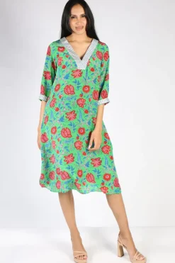 Monica Floral Dress In Green By Anupamaa