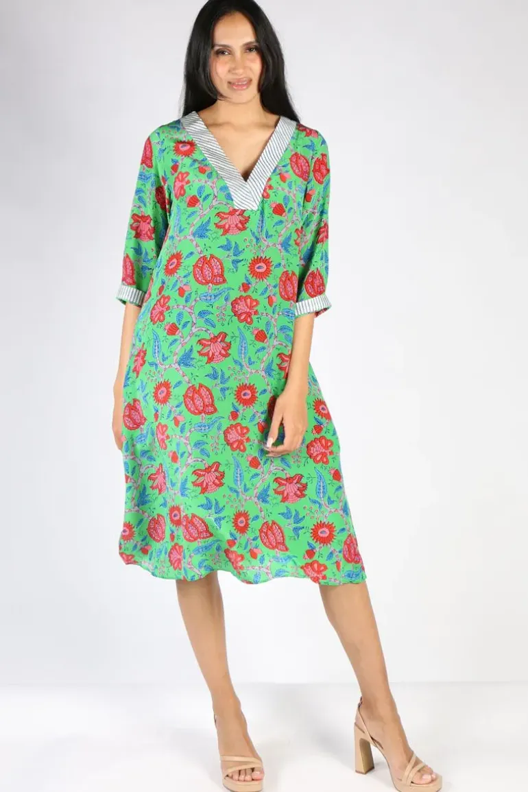 Monica Floral Dress In Green By Anupamaa