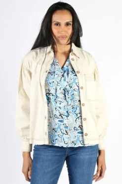 Mos Mosh Blue Aster Viva Ruffle Shirt In Print