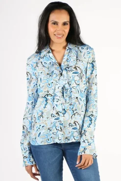 Mos Mosh Blue Aster Viva Ruffle Shirt In Print