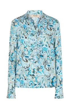 Mos Mosh Blue Aster Viva Ruffle Shirt In Print