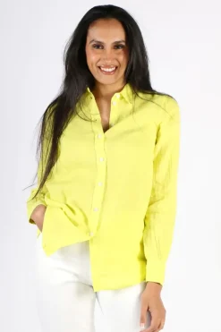 Mos Mosh Kali Linen Shirt In Chartreuse