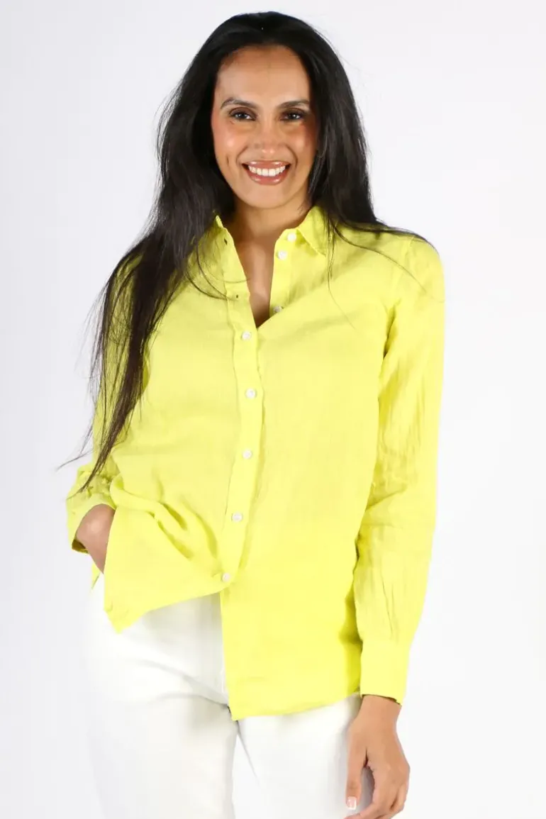 Mos Mosh Kali Linen Shirt In Chartreuse