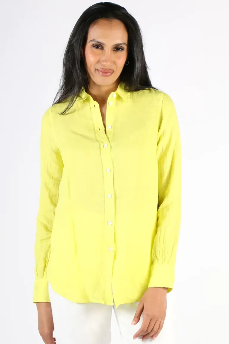 Mos Mosh Kali Linen Shirt In Chartreuse