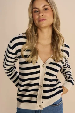 Mos Mosh Kisana Stripe Cardi In Ecru