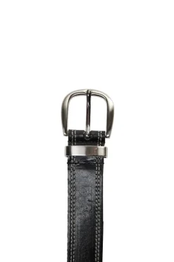 Mos Mosh Stitch Leather Belt In Black